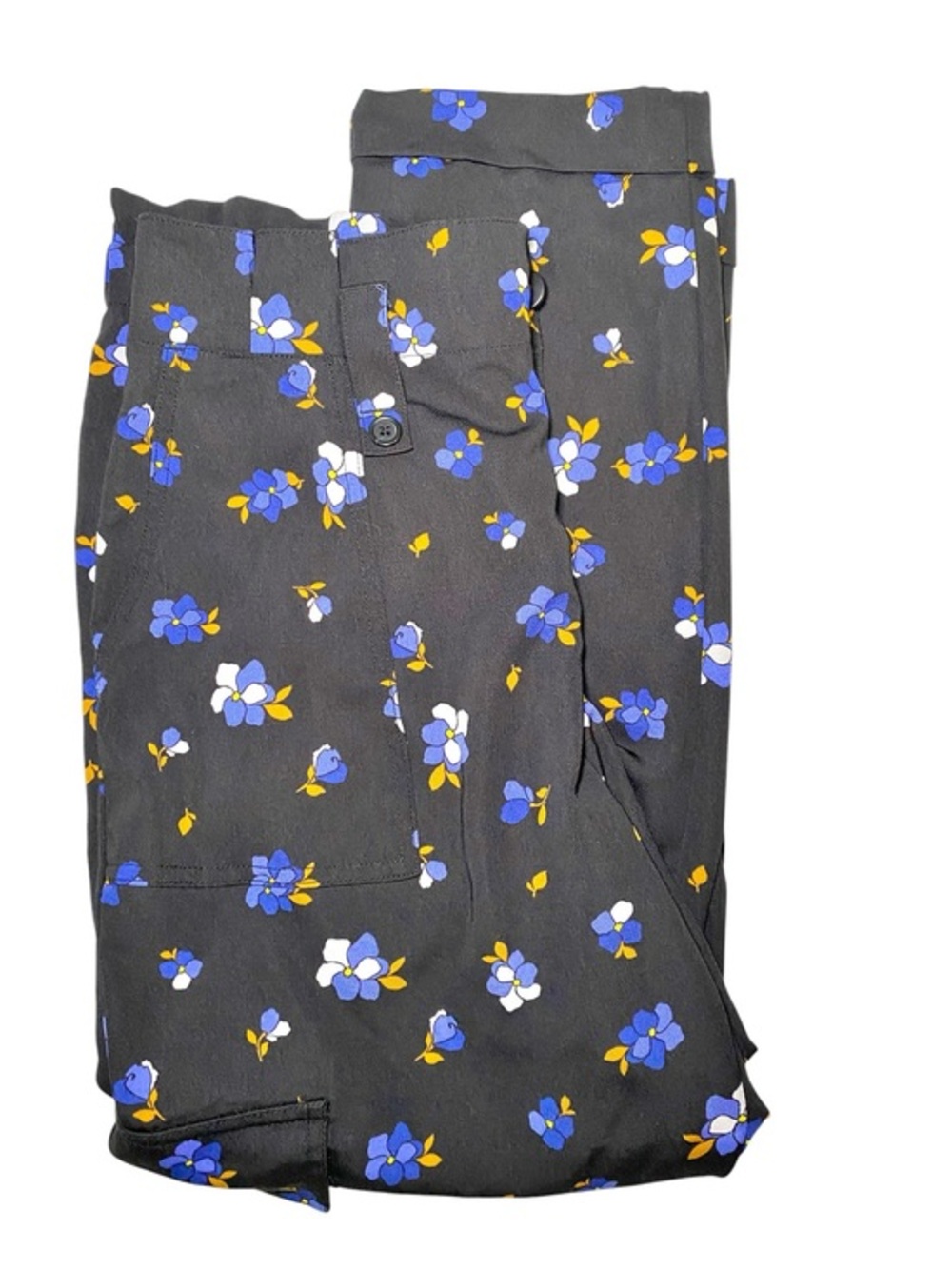 POPSUGAR Black & Blue Floral Paperbag Waist Pants - Size Medium